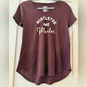 Mistletoe and Merlot V-Neck Graphic Tee - NWT